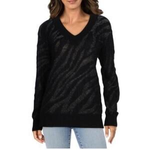 Rag & Bone Black and Silver V-Neck Sweater. Long sleeve.